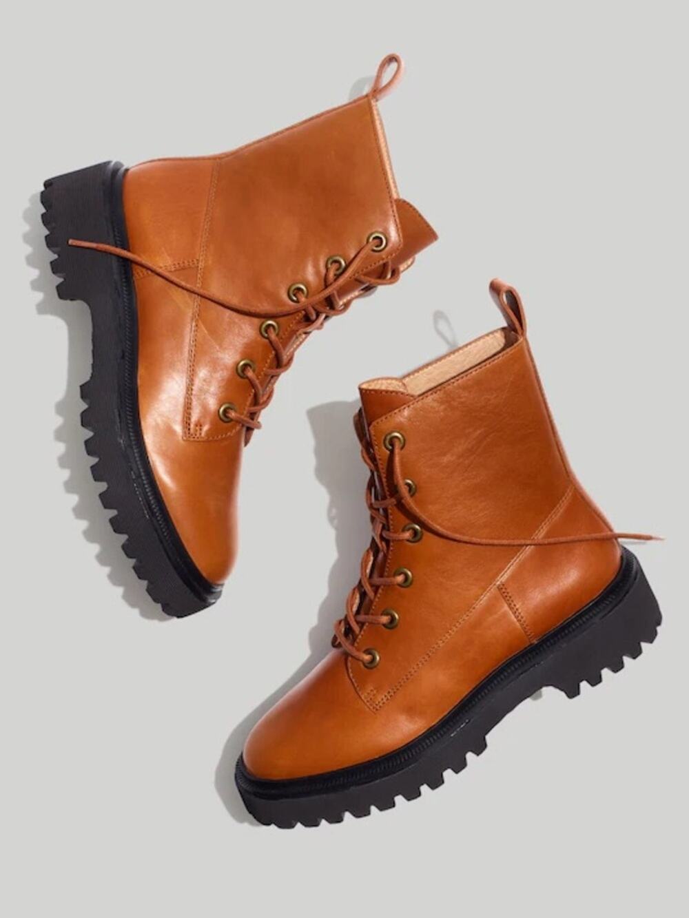 Madewell The Rayna Lace-Up Boot in Leather- 9